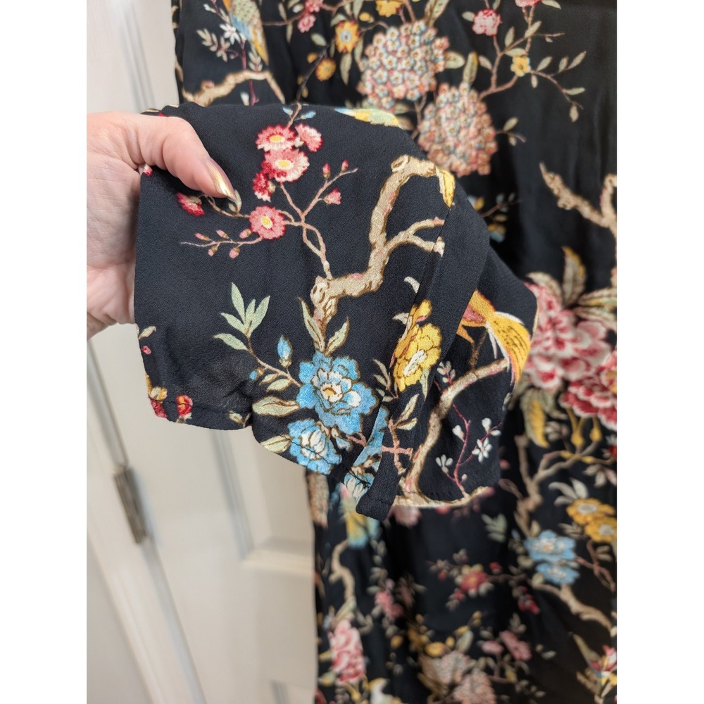 GP & J Baker H&M Floral Bird Print Dress Womens Black Chinoiserie Shift - Size 4 - Picture 7 of 8